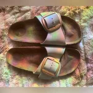 Birkenstock Madrid Big Gold Buckle SZ 41 Turquoise Nubuck